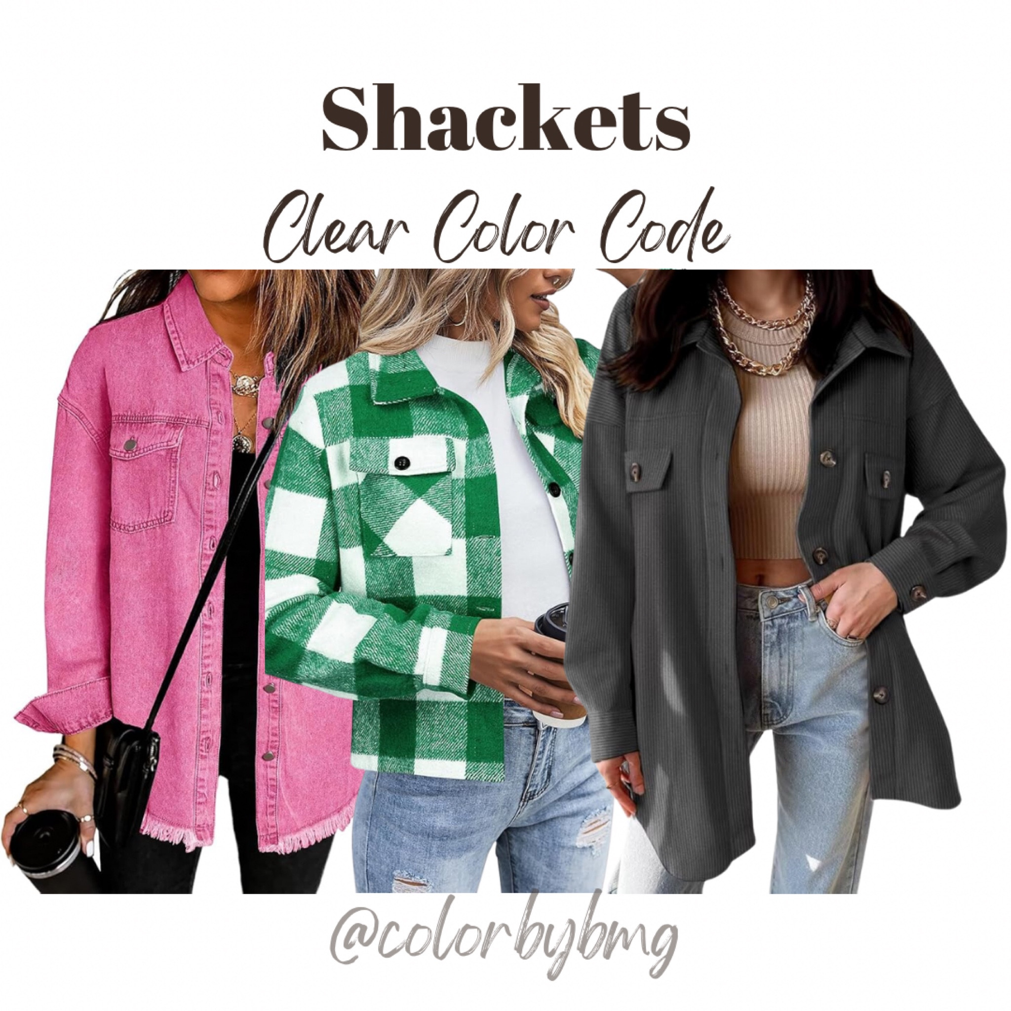 Shackets for Clear Color Codes

Colors:

1. Magenta Pink
2. Z-gw22
3. Dark Gray

Clear Winter
Clear Sprinf

#LTKSeasonal #LTKFindsUnder50 #LTKStyleTip