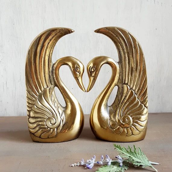 Art Deco Design Brass Swan Vintage Bookends With Beautiful Patina, Great with Hollywood Regency Deco | Etsy (US)