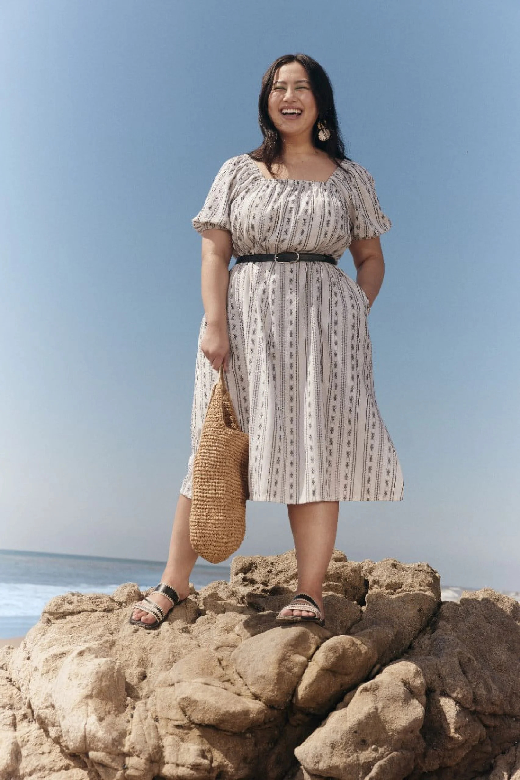 Time and Tru Women's and Women's Plus Square Neck Midi Dress with Belt XS-4X | Walmart (US)