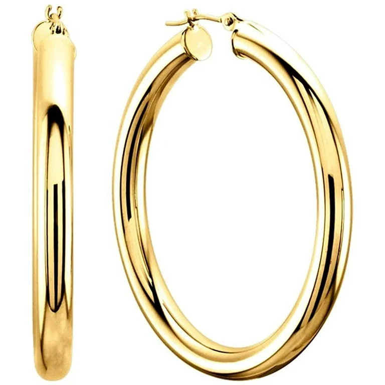 14k REAL Yellow Gold 15MMx3.00MM Thickness Classic Polished Round Tube Hoop Earrings with Snap Po... | Walmart (US)
