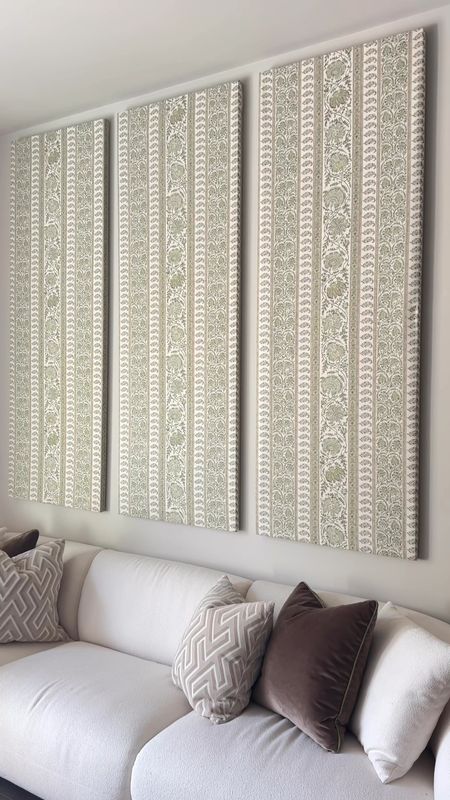 DIY fabric-covered wall panels with Lee Jofa Indiennes Stripe ivy green linen from Decorators Best, living room decor, living room details, diy wall decor, large wall art, classic home style

#LTKhome #LTKstyletip #LTKVideo