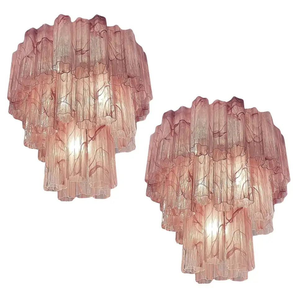 Pair Murano Glass Chandeliers, Pink Alabaster | 1stDibs