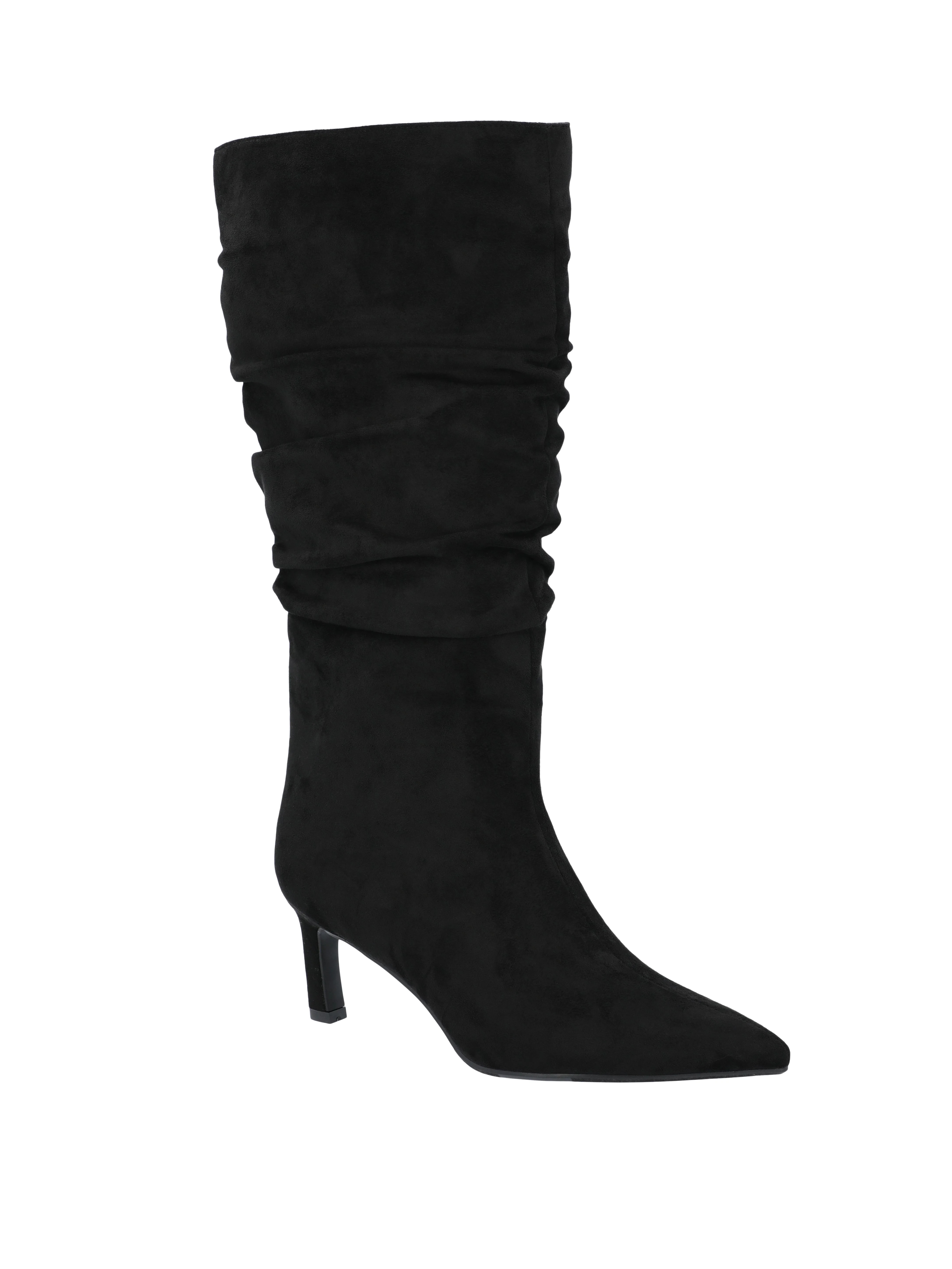 Time and Tru Women's Faux Suede Slouch Boots with Kitten Heels, Wide Width Available | Walmart (US)