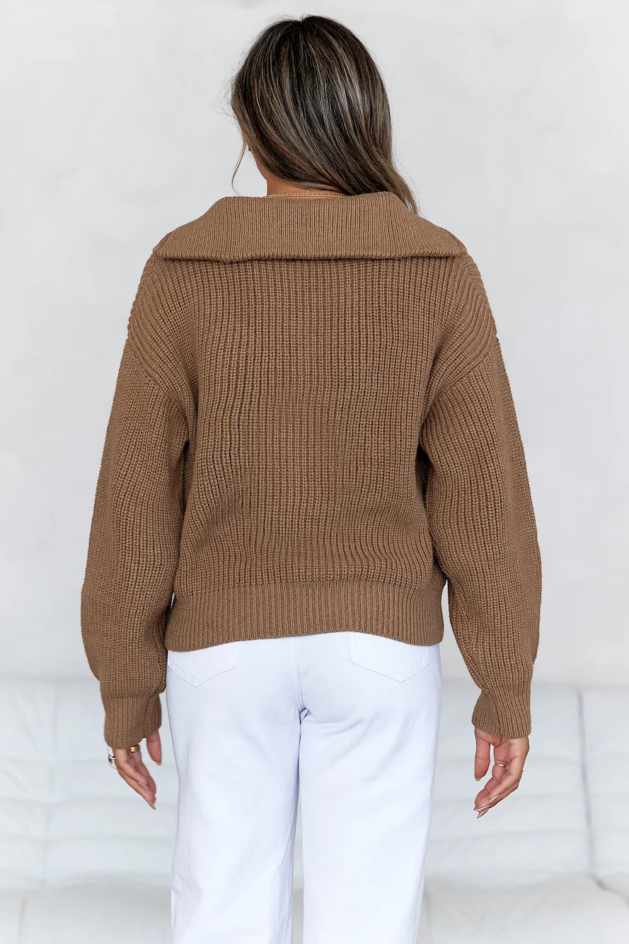 Snowfall Knitted Half Zip Jumper Brown | Hello Molly (US)