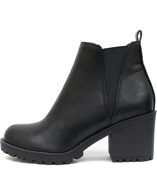 Soda ORIGAMI ~ WOMEN LUG SOLE MID HEEL FASHION ANKLE BOOTIE W/DOUBLE ELASTIC GORE | Amazon (US)