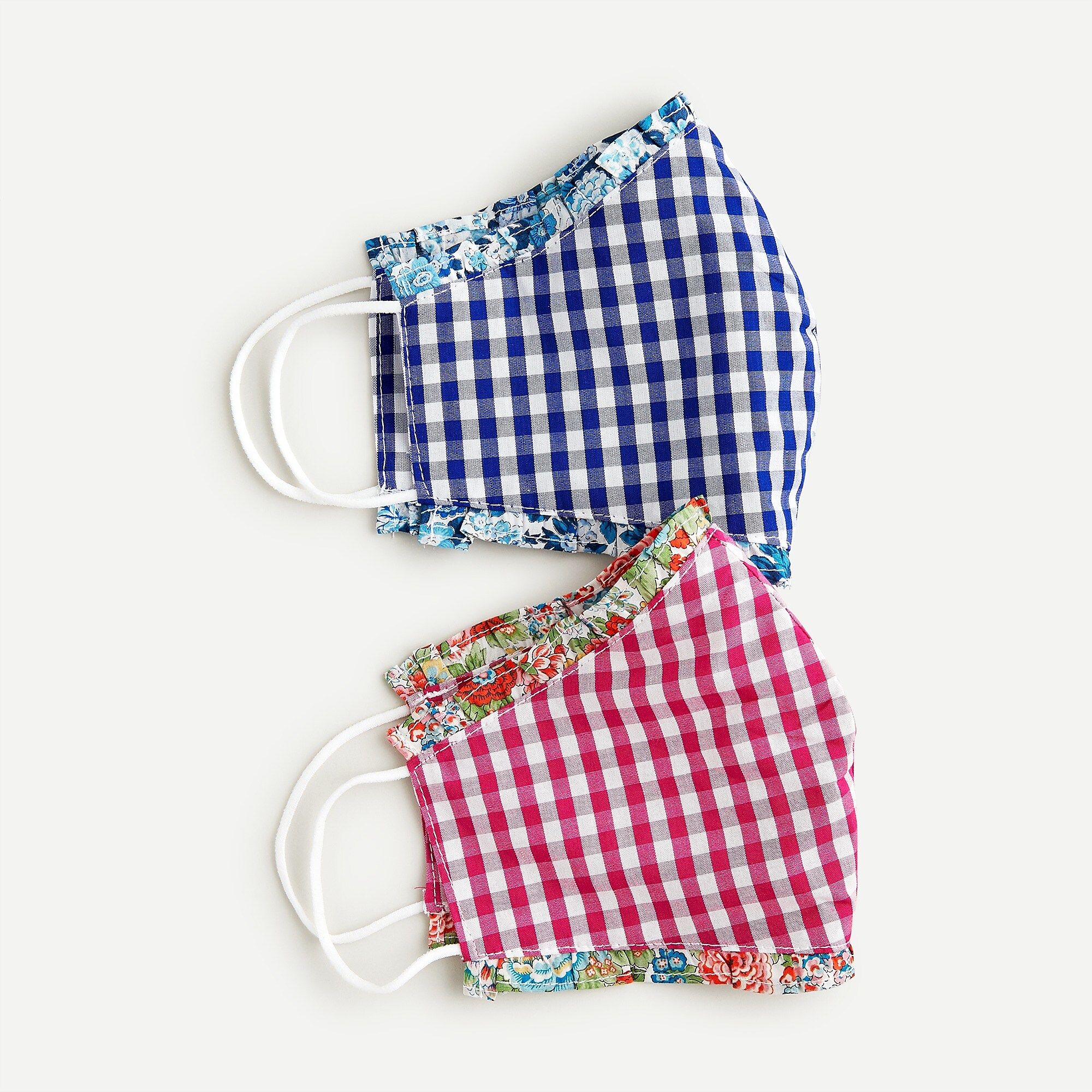 Pack-of-two nonmedical face masks in gingham with ruffle floral trim | J.Crew US