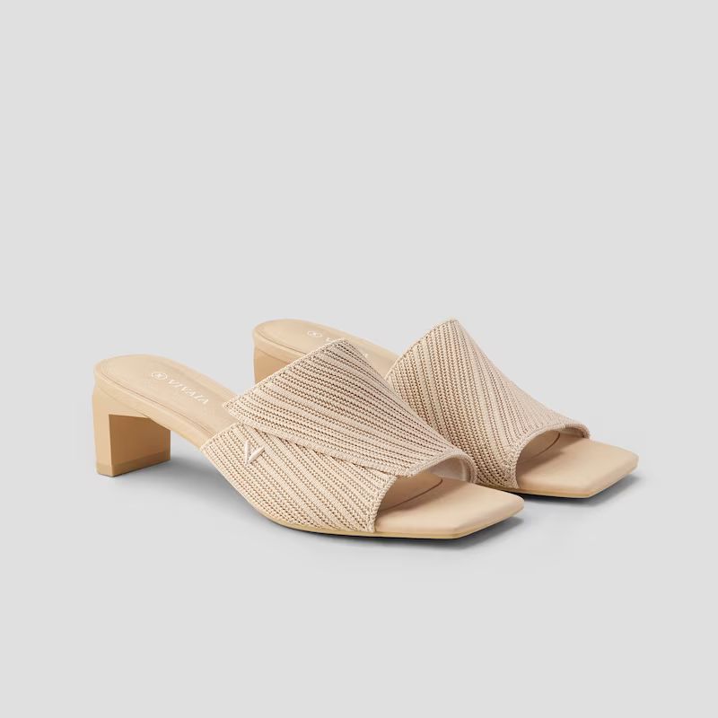 Square-Toe Block Heel Slides (Jade) | VIVAIA