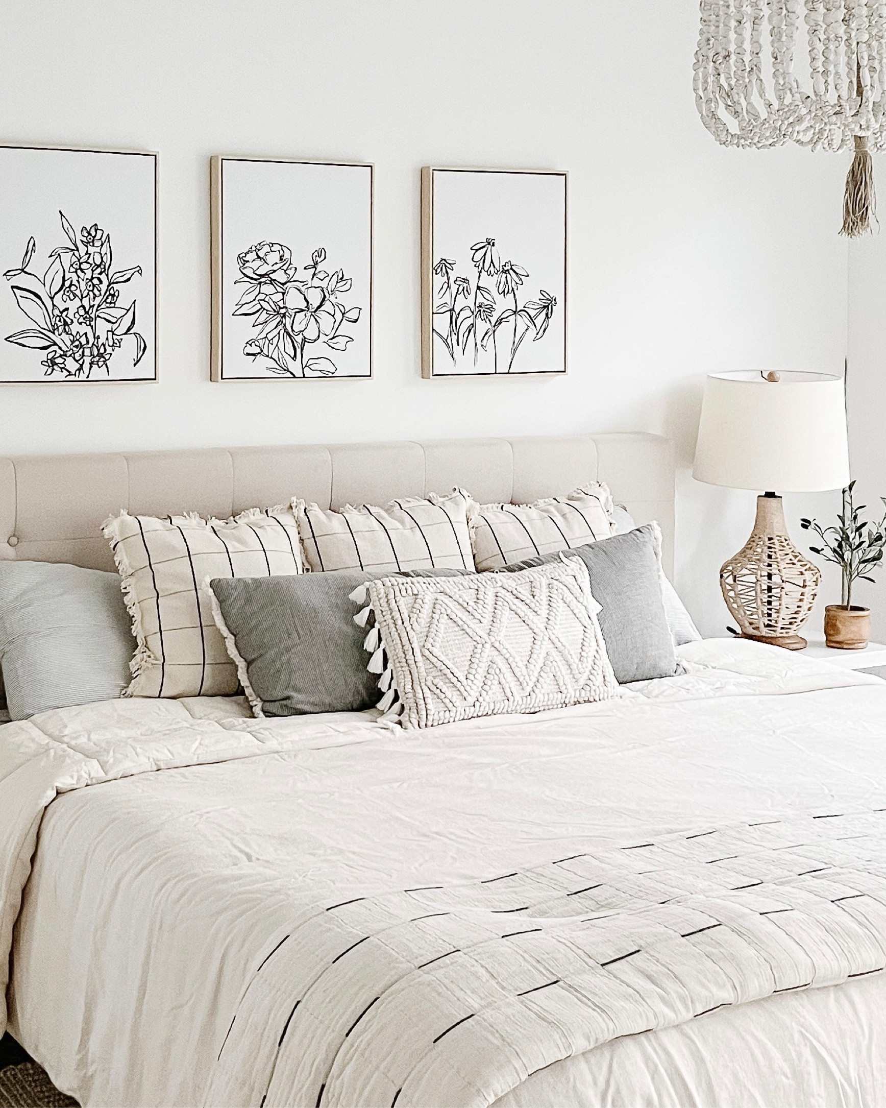 Primary Bedroom Decor | Neutral Bedding | Throw Pillows and Accessories | Floral Wall Art

#LTKhome
