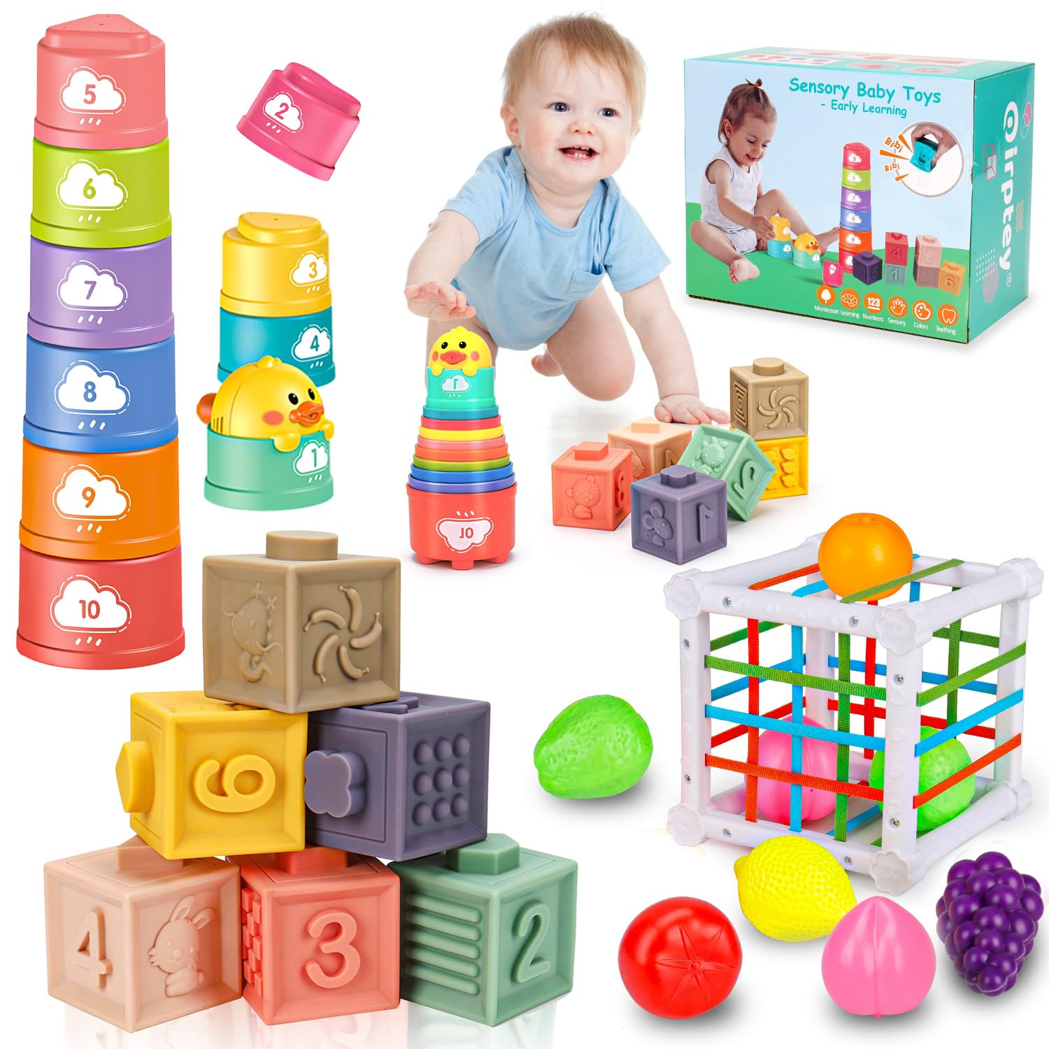 Montessori Baby Toys 6-12-18 Month Infant Stacking Cups Shape Sorter Blocks Sensory Toy for 6 7 8... | Amazon (US)