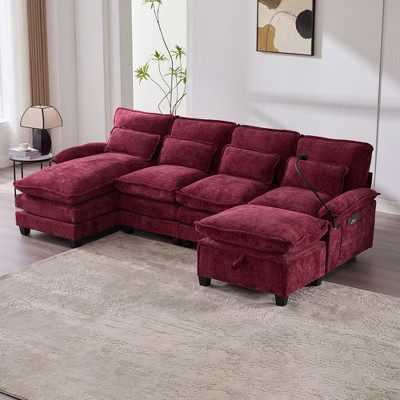 106'' Chenille U-Shaped Sectional SofasCloud Sofa with Ottoman, Pillows, USB Charging, and Storage for Living Room | Target