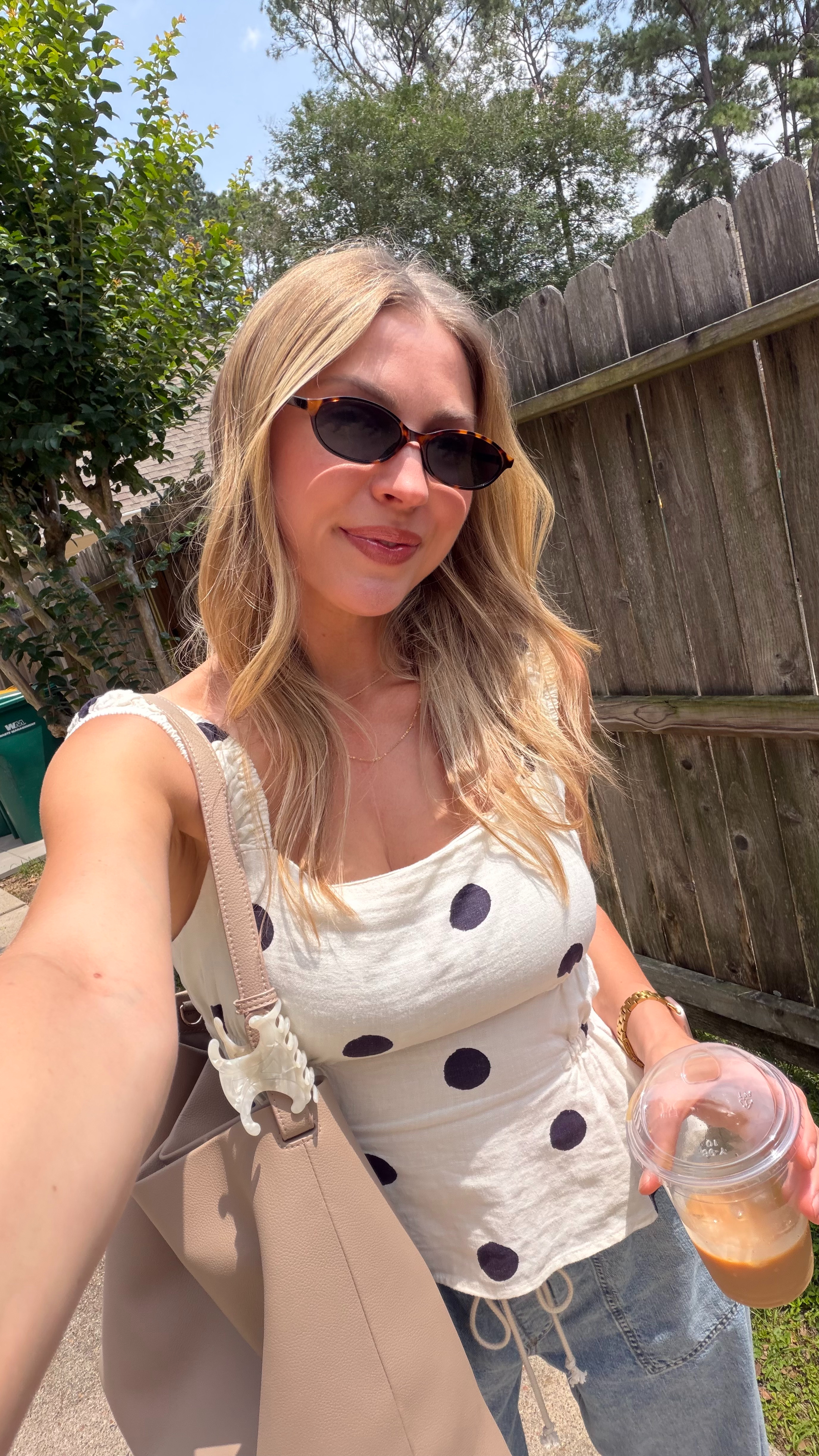 Cutie weekend outfit idea! S in jeans and polka dot top!  

 
