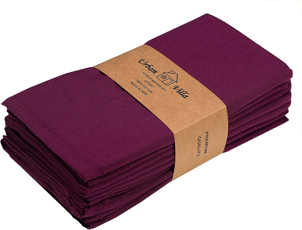 Urban Villa Dinner Napkins Solid Slub Set of 12 Purple Easter Color Dinner Napkins Size 20X20 in ... | Amazon (US)