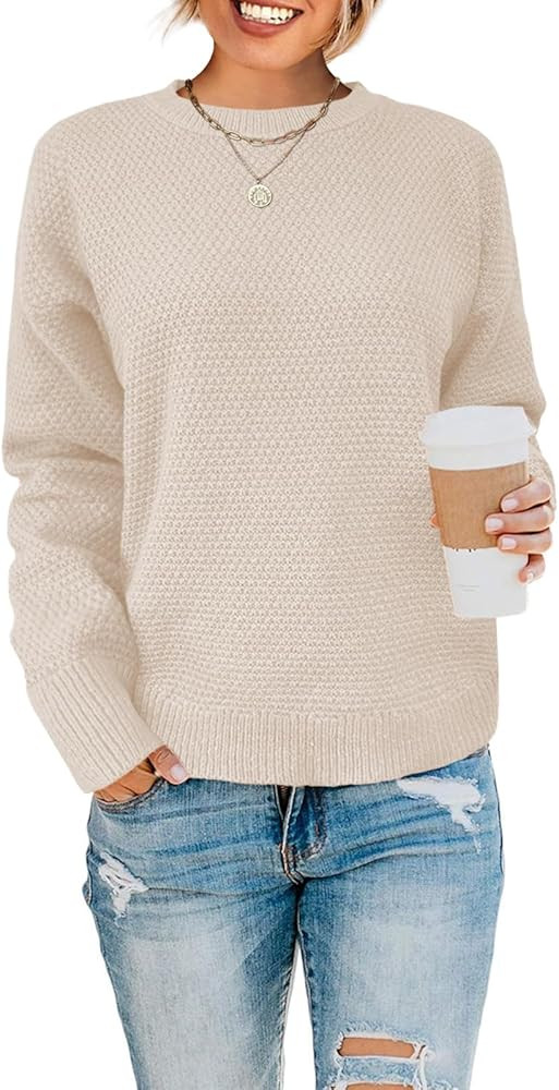 Womens Sweaters Fall Fashion Long Sleeve Knit Tops Crewneck Sweatshirts | Amazon (US)