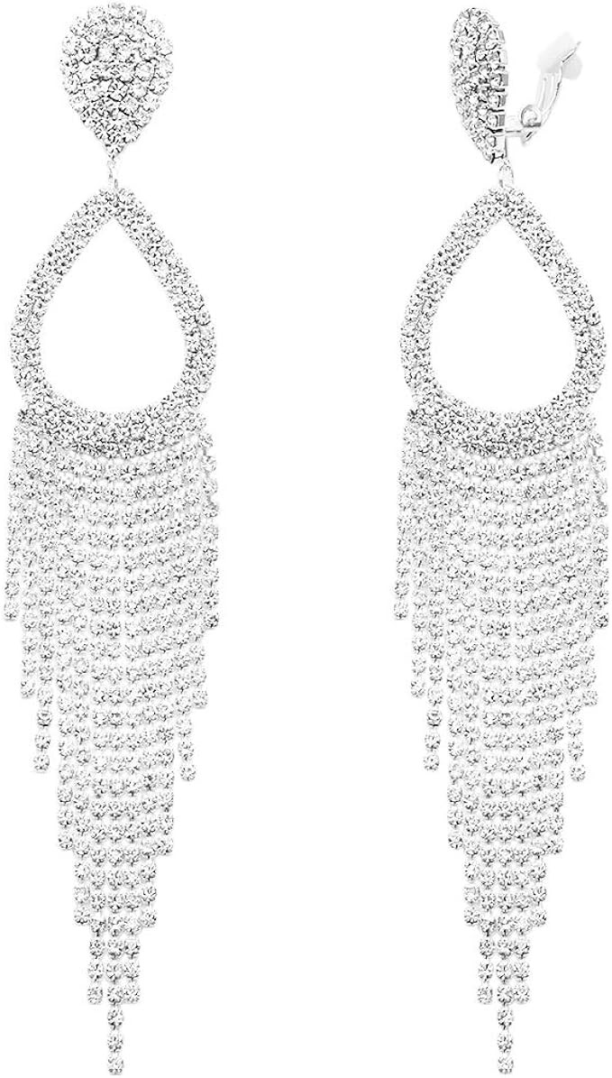 Rosemarie Collections Women's Stunning Bejewed Crystal Rhinestone Teardrop Fringe Statement Shoul... | Amazon (US)