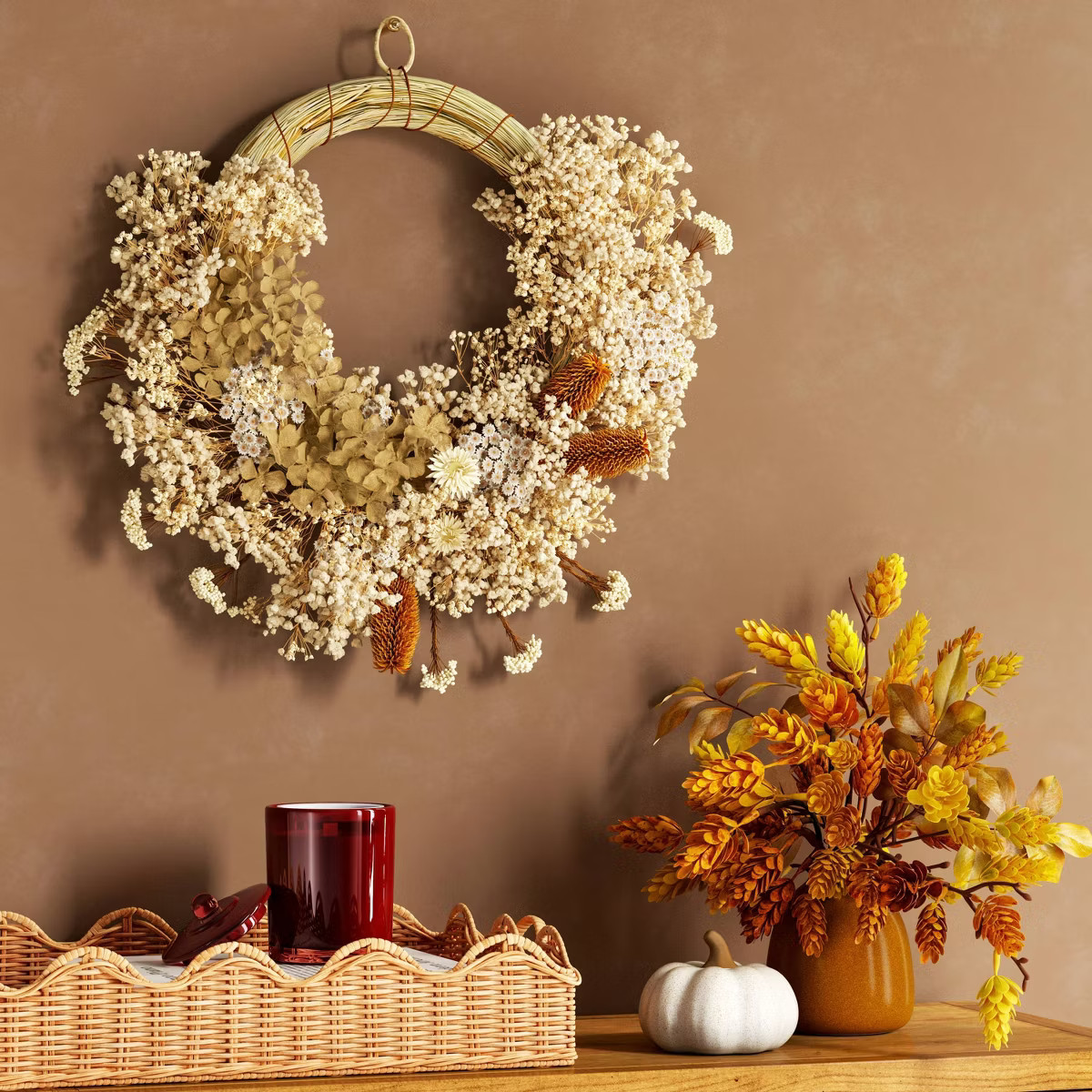 Asymmetrical Floral Preserved Fall Wreath - Threshold™ | Target