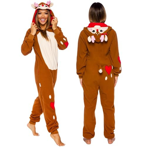 Womens Reindeer Costume - Plush Holiday Onesie - One Piece Pajama by FUNZIEZ! (Small) | Amazon (US)