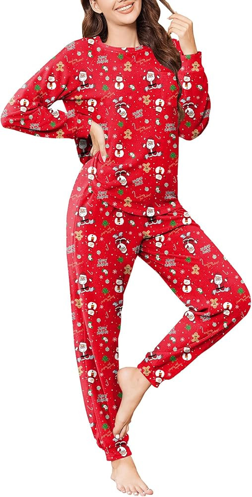 Ekouaer Womens Fuzzy Fleece Pajama Sets Long Sleeve Jogger Sets Comfy Sleepwear Loungewear with P... | Amazon (US)