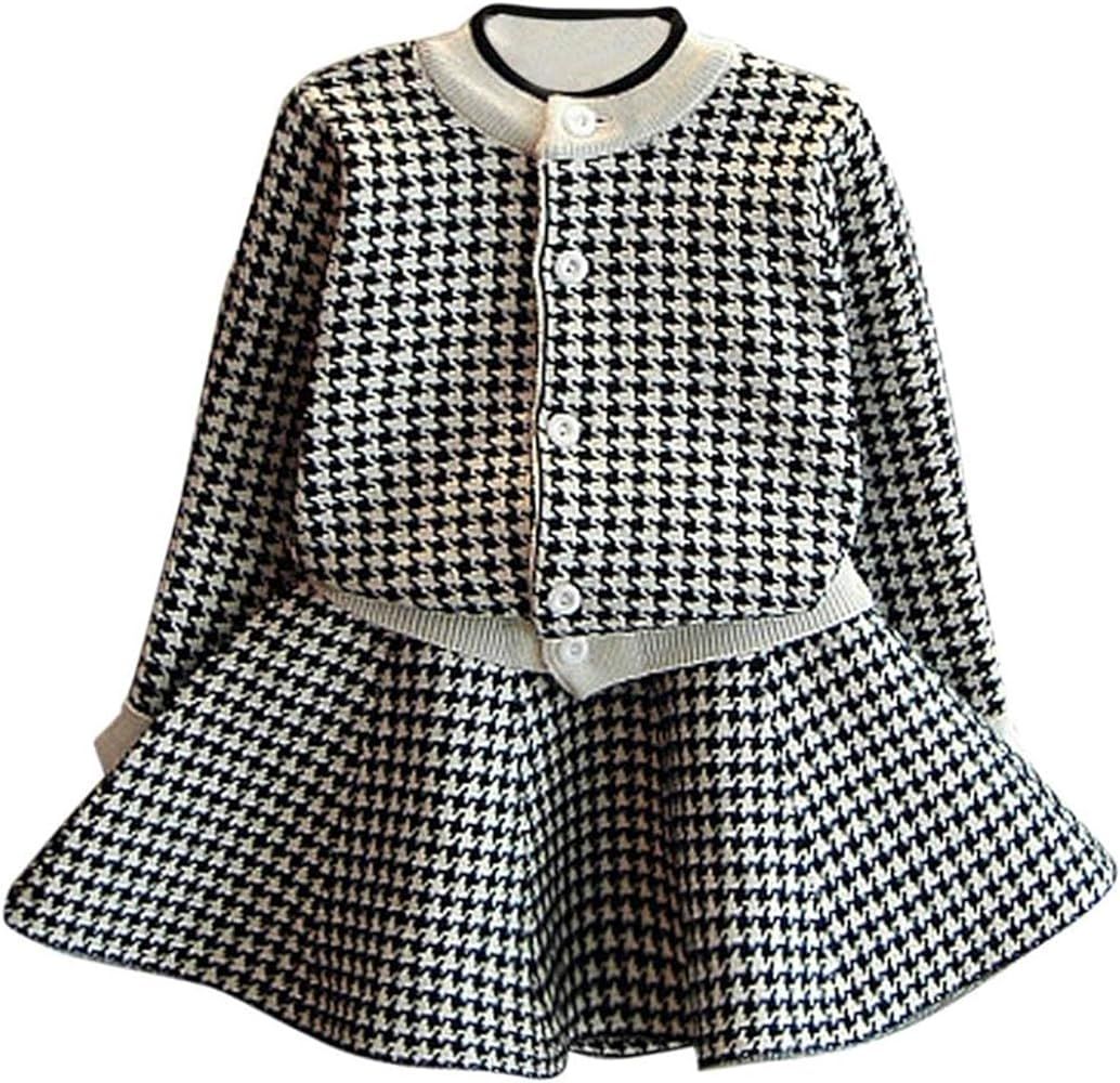 Girls Dress, Autumn Winter Toddler Kids Plaid Knitted Sweater Dress Set Baby Girls Coat Tops+Skirt S | Amazon (US)