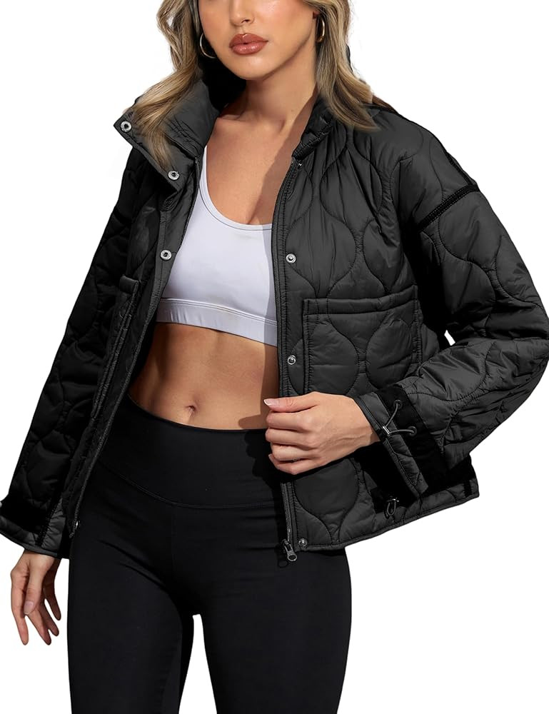Seetaa Quilted Puffer Jacket Womens Stand Collar Full-Zip Outerwear Puffy Coats Jacket with Pocke... | Amazon (US)