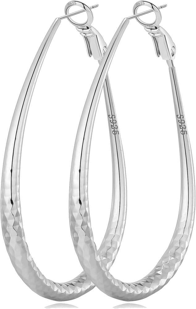 Sterling Silver Hoop Earrings,Oval Gold Hoop Earrings for Women Hypoallergenic Big Teardrop Hoop ... | Amazon (US)