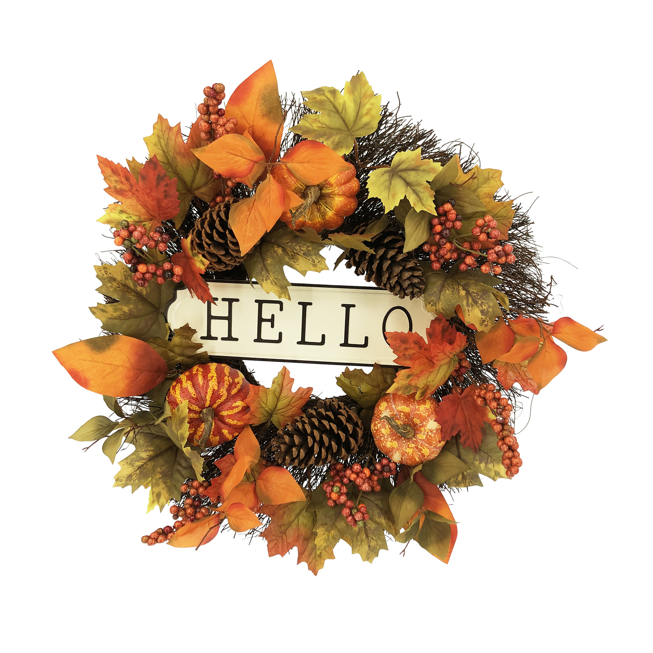 Way To Celebrate Harvest Traditional Wreath With Metal Hello 24" Decoration | Walmart (US)