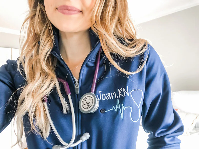 Monogrammed Nurse Full Zippered Jacket Sweatshirt | Personalized Nurse Polyester Jacket | Persona... | Etsy (US)