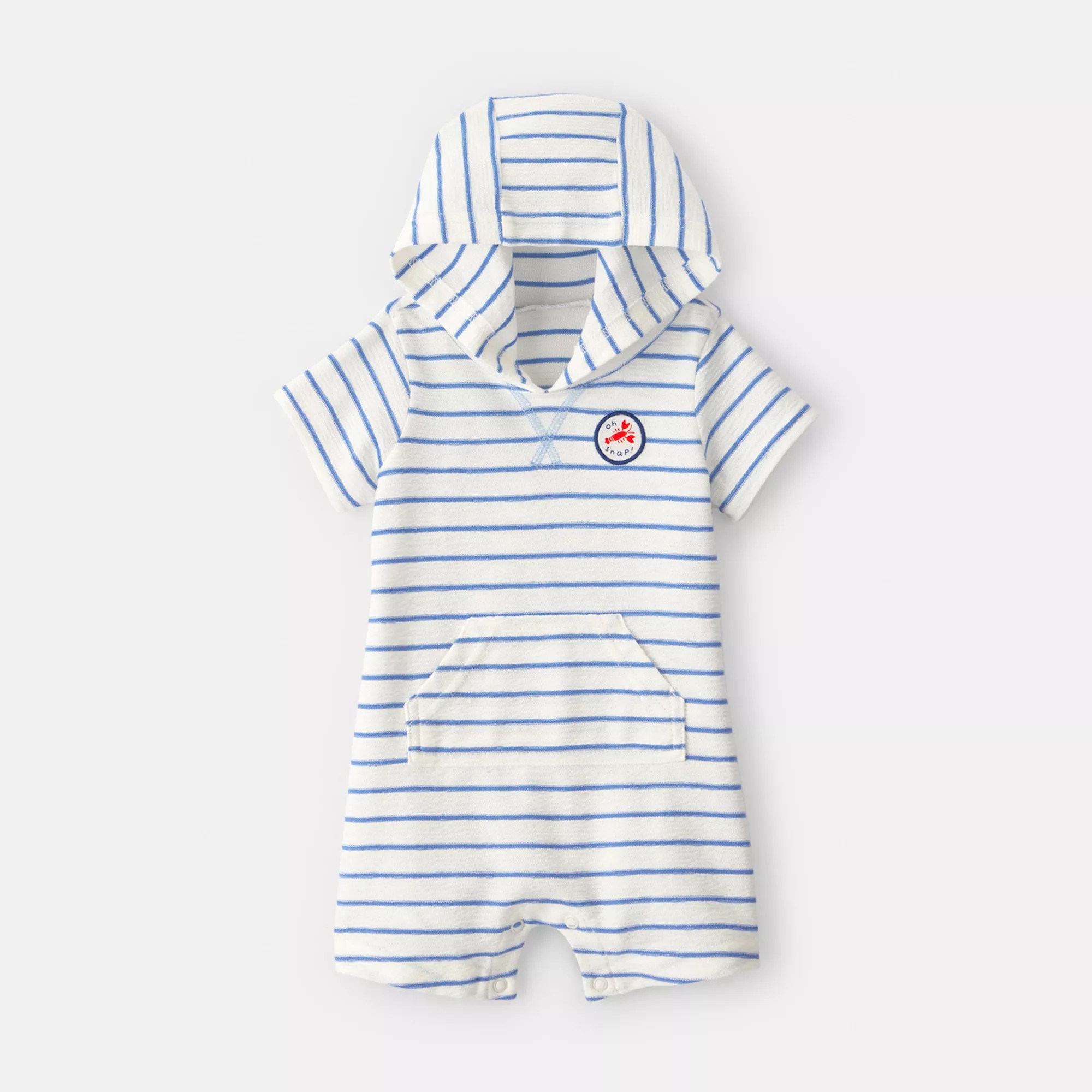 Baby Boy Carter's 'Oh Snap!' Lobster Stripe Short-Sleeve Hooded Romper | Kohl's