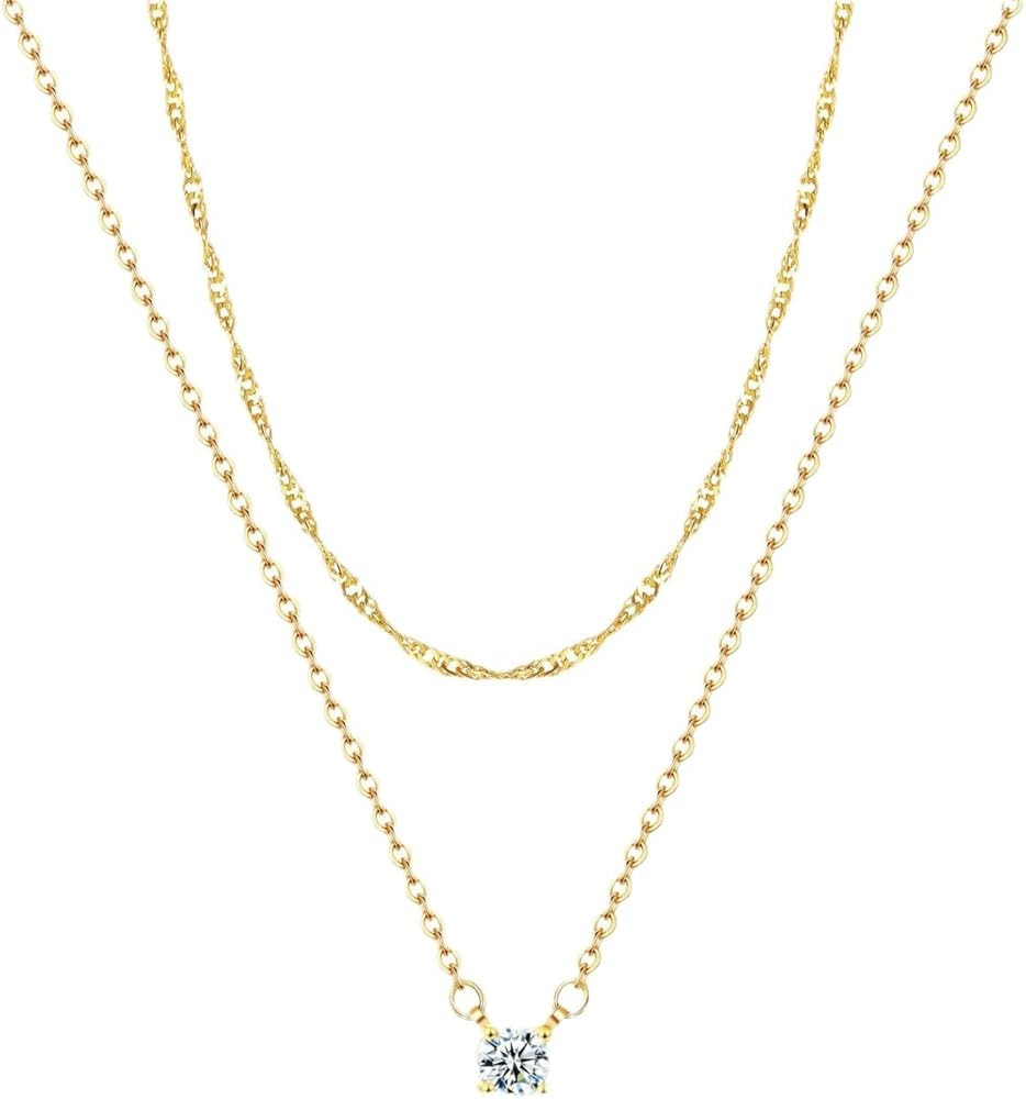 Tewiky Dainty 14k Gold Plated/Silver Cubic Zirconia Necklaces for Women, Simple CZ Jewelry Neckla... | Amazon (US)