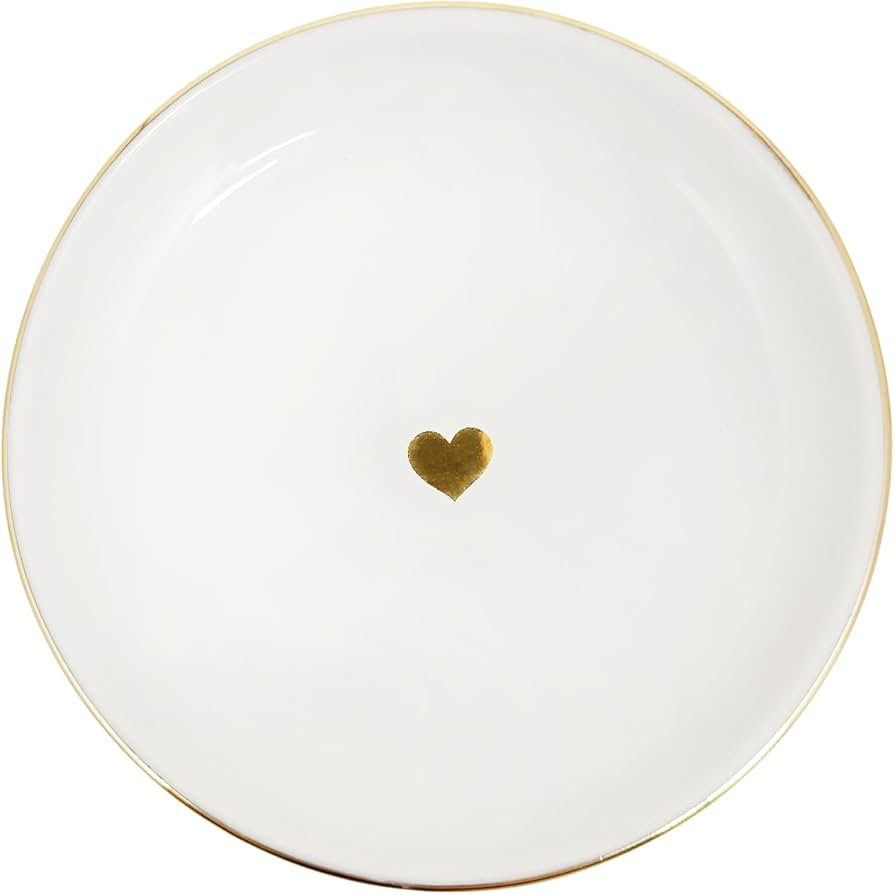 Sweet Water Decor Gold Heart Jewelry Dish Tray - Elegant Ceramic Ring Dish for Home Decor, Bridal... | Amazon (US)