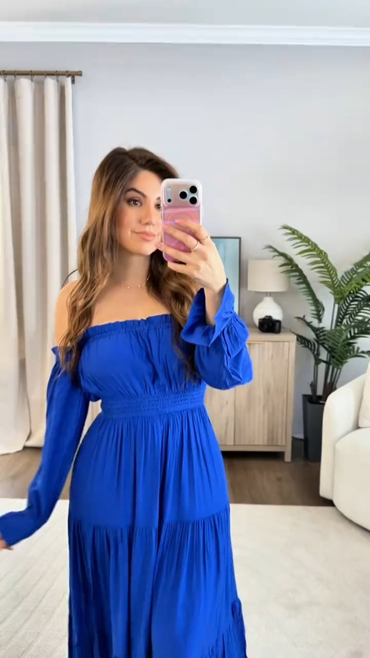 This blue is everything 💙 The off-the-shoulder neckline, flowy fit, and slit make it feel so effortless but still a little elevated. 

 #LTKSeasonal #LTKU #LTKTravel