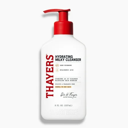 THAYERS Milky Hydrating Face Cleanser with Snow Mushroom and Hyaluronic Acid, Dermatologist Recommended Gentle Facial Wash and Hydrating Skincare for Dry and Sensitive Skin, Paraben Free, 8.0 fl. oz. | Walmart (US)