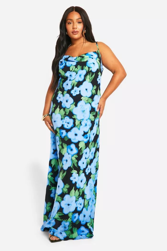 Plus Floral Print Satin Maxi Dress | boohoo (US & Canada)