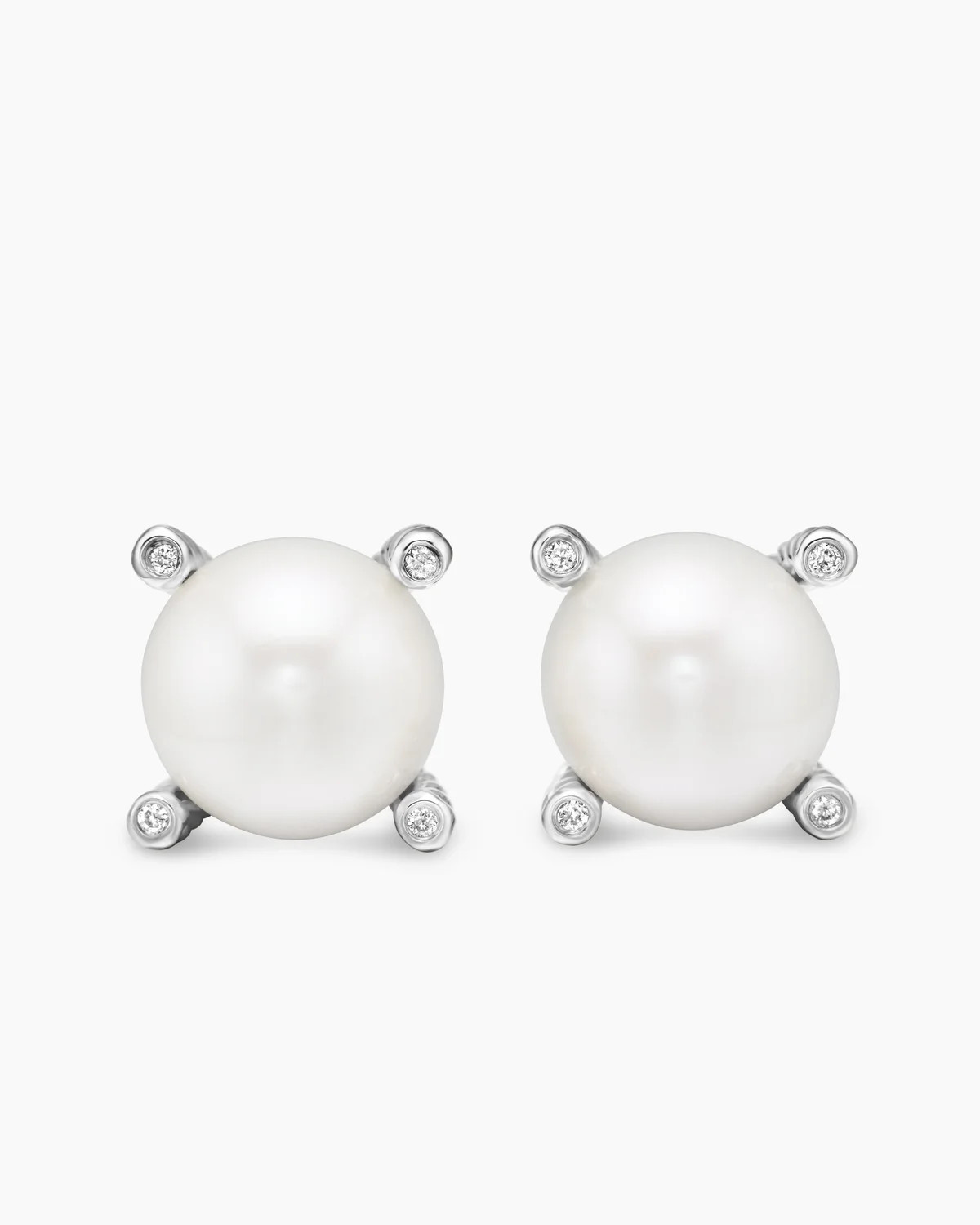 David Yurman | Pearl Stud Earrings in Sterling Silver with Pearls and Diamonds, 14mm | David Yurman