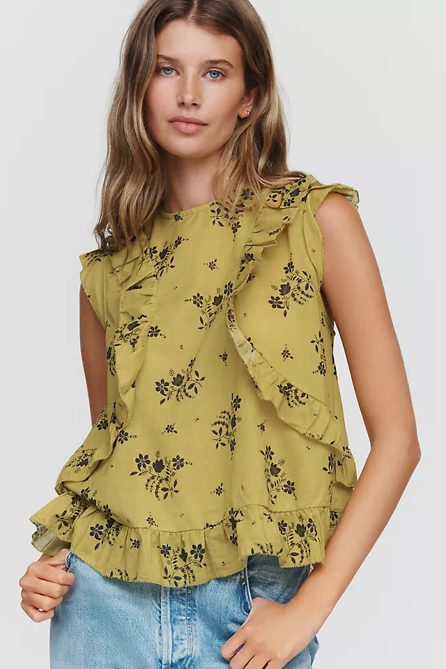 By Anthropologie 100% Cotton Ruffled Tank | Anthropologie (US)