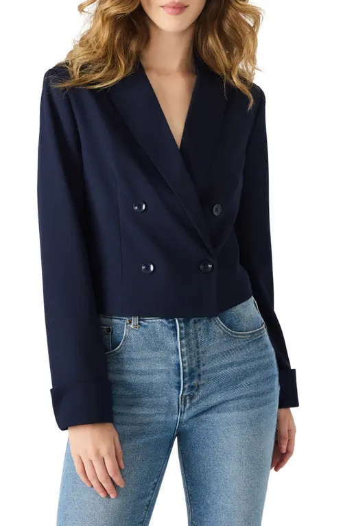 Steve Madden Rowane Double Breasted Crop Blazer in Midnight at Nordstrom, Size Medium | Nordstrom