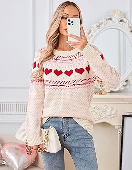 shermie Women's Fair Isle Pullover Sweaters Long Sleeve Crew Neck Loose Casual Knit Sweater | Amazon (US)