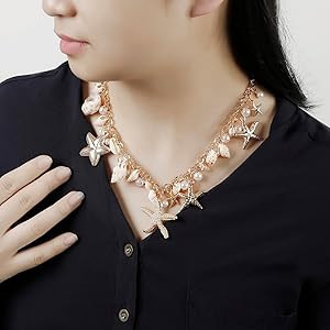 Shell Starfish Necklace Bracelet Conch Statement Chunky Necklace Mermaid Costume Jewelry Beach Je... | Amazon (US)