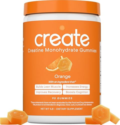 Create Creatine Monohydrate Gummies for Men & Women, Boost Focus, Strength, and Endurance, Anti-Melting Formula, Vegan, Gluten-Free, Non-GMO, 1.5g of Creatine per Gummy (Orange) | Amazon (US)