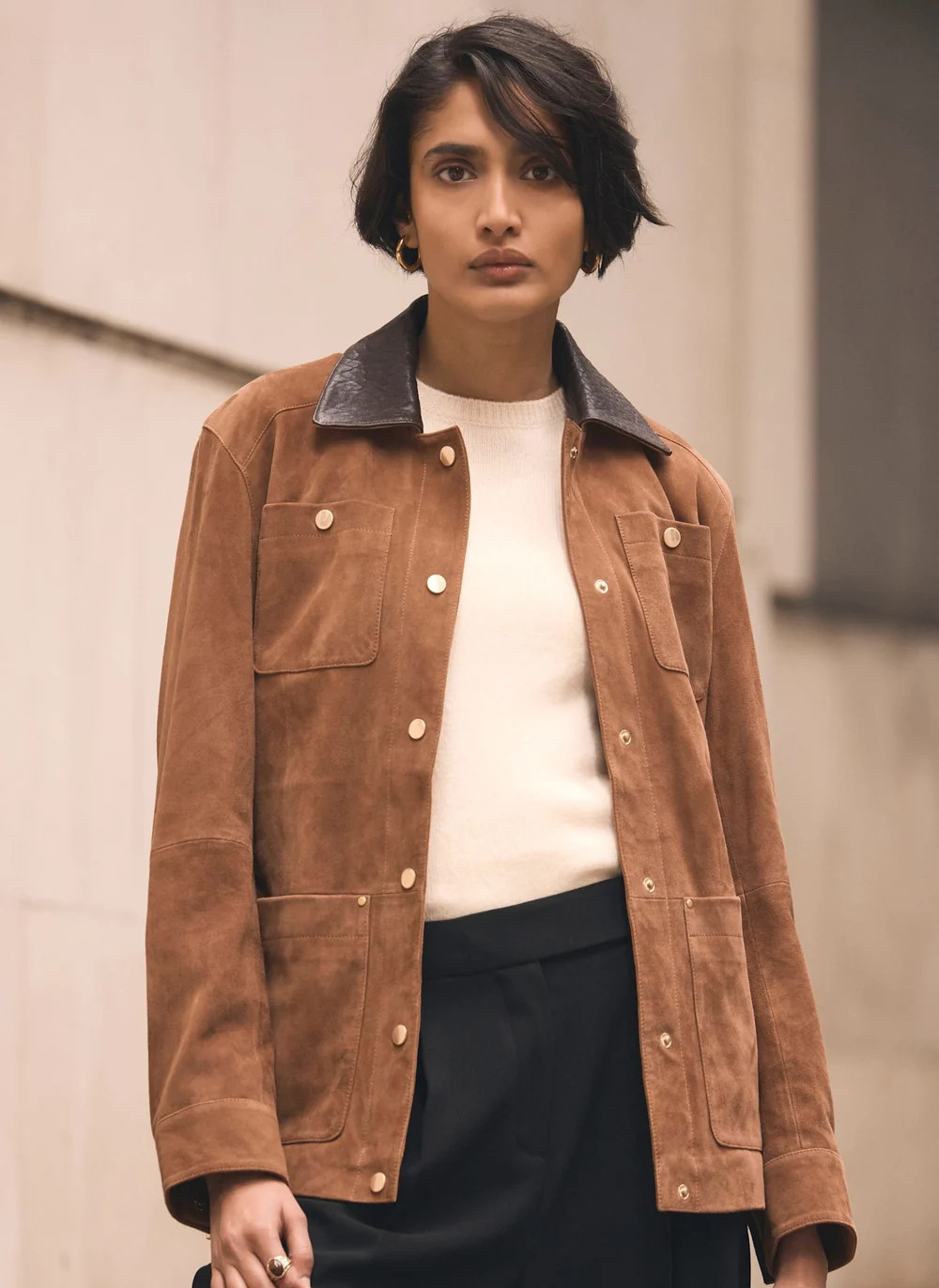 Tan Suede Barn Jacket | Mint Velvet - US