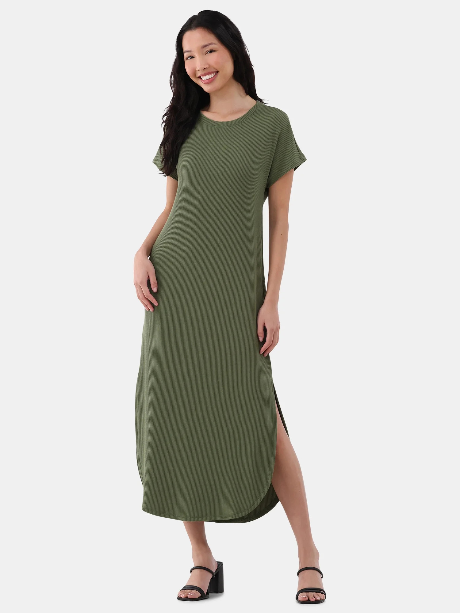 Time and Tru Women's and Women's Plus Rib Maxi Dress with Short Sleeves, Sizes XS-4X | Walmart (US)