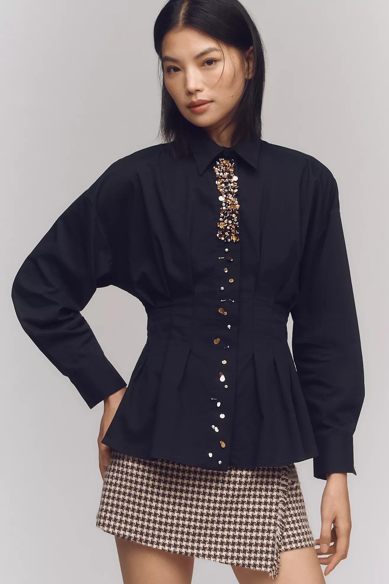 The Tobie Pleated Blouse by Exquise: Long-Sleeve Embellished Edition | Anthropologie (US)