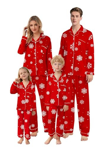 Schbbbta Silk Matching Family Christmas Pajamas Satin Long Sleeve Holiday Pj Set Sleepwear Gift, Red Snow, 9-10 Years | Amazon (US)