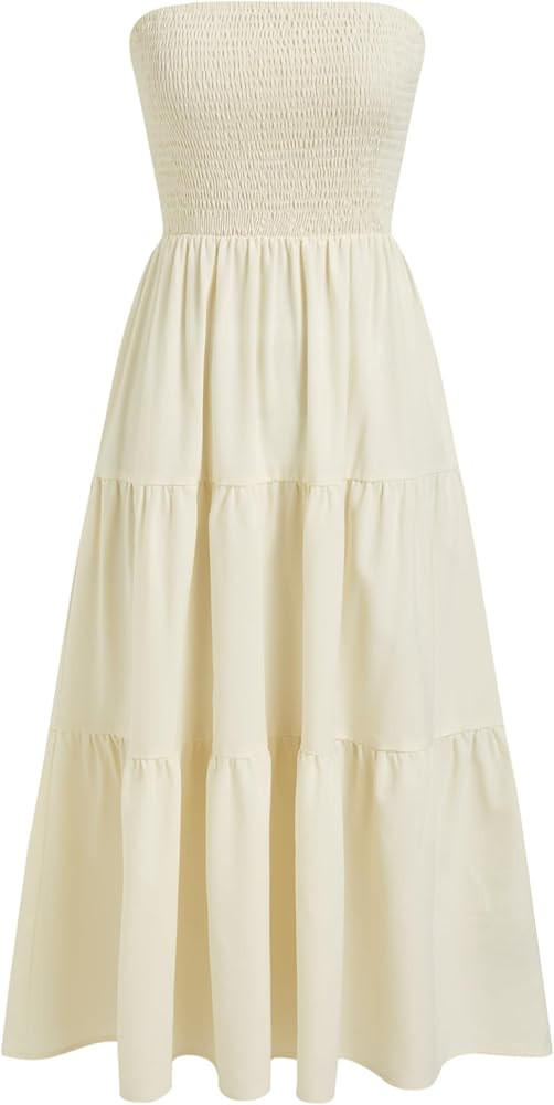 CIDER Women's Strapless Dress with Pockets Tube Striped Long Midi Dresses A Line Beach Vacation C... | Amazon (US)