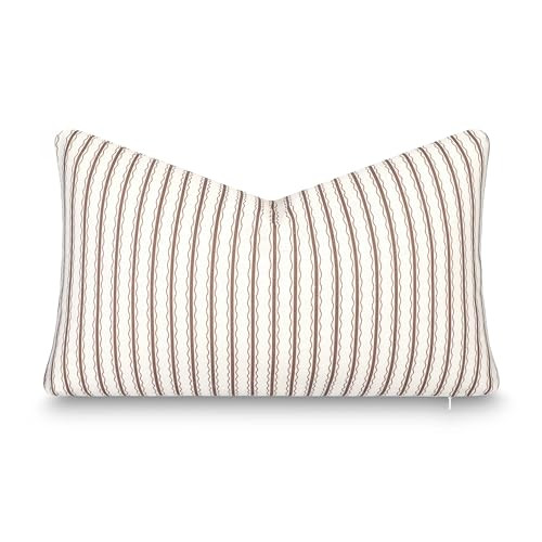 Crumbs Home Modern Farmhouse California Casual Indoor Outdoor Lumbar Pillow Cover, 12"x20" Water Repellent for Patio, Backyard, Couch, Poolside, Cocoa Brown Print Wave Stripes | Amazon (US)