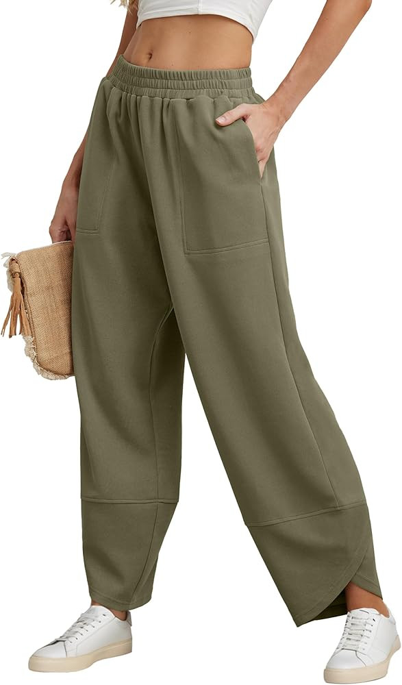 OLRIK Womens Wide Leg Harem Pants Ribbed Baggy Sweatpants Casual Elastic Waisted Lounge Pants wit... | Amazon (CA)