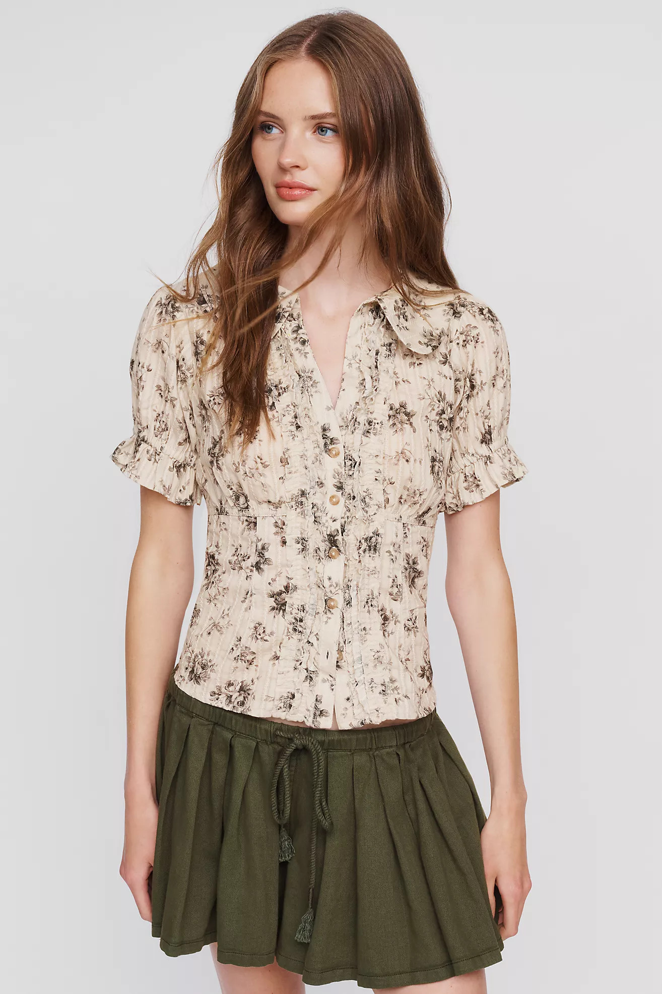 Pilcro Keira Waisted Tuxedo Blouse | Anthropologie (US)