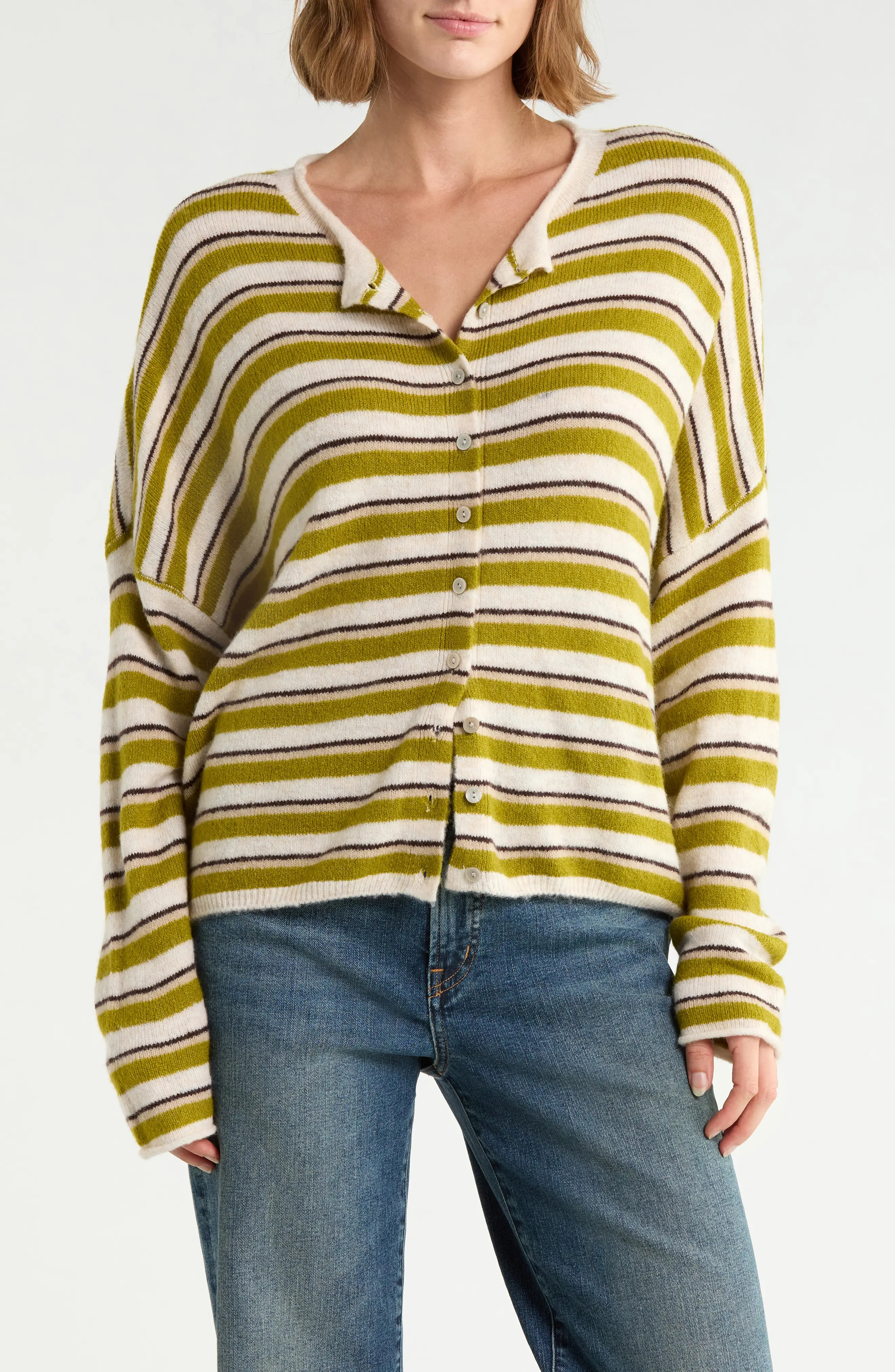 CeCe Striped Roll Collar Cardigan (Women) | Nordstromrack | Nordstrom Rack