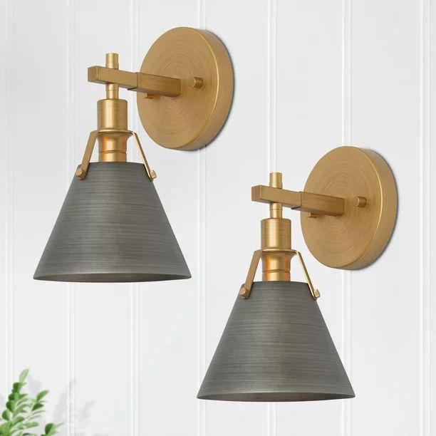 LNC Vintage Gray/Gold Modern Wall Sconce Light with Bell/Cone Shades,2pcs/pack - Walmart.com | Walmart (US)
