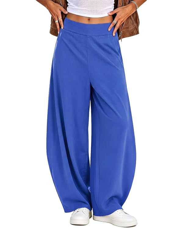 Fisoew Women's Baggy Wide Leg Track Pants Casual Elastic High Waisted Barrel Active Gym Trousers ... | Amazon (US)