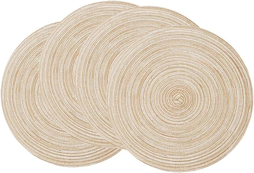 SHACOS Round Braided Placemats Set of 4 Round Table Mats for Dining Tables 15 inch Washable (Beig... | Amazon (CA)